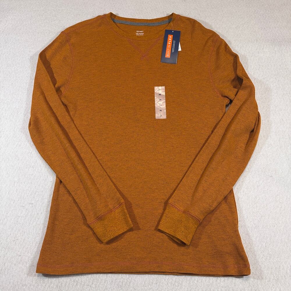 Old Navy Men’s Medium Waffle Knit Thermal Shirt Rust Orange NWT Built-In Flex